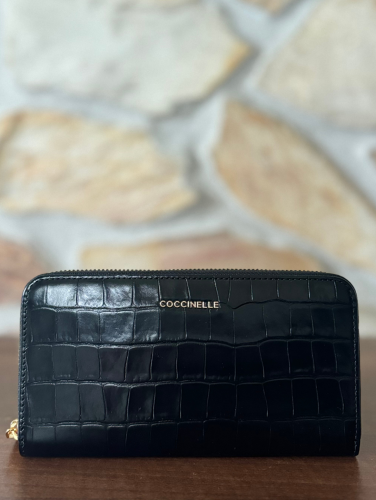PENĚŽENKA COCCINELLE METALLIC croco noir